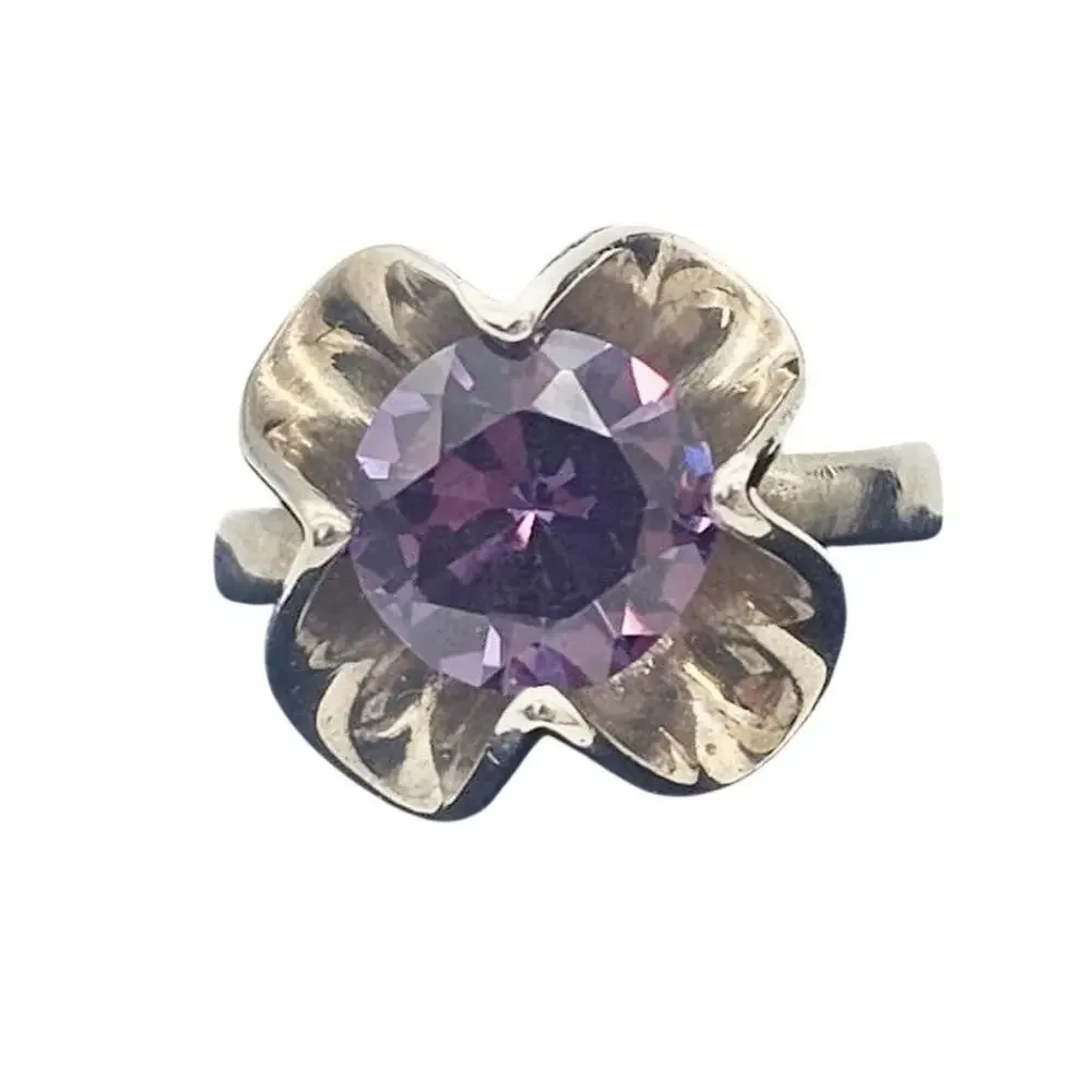 Vintage Estate Sterling Silver Mexico JS Purple Sapphire Cocktail Ring Size 8